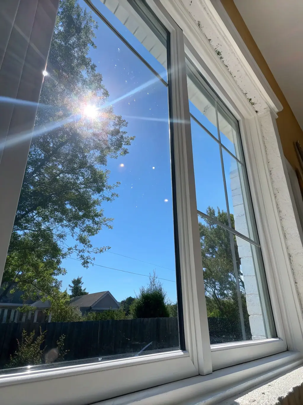 A sparkling clean window after a professional window cleaning service by Lordshine Cleaning Co., emphasizing clarity and attention to detail.