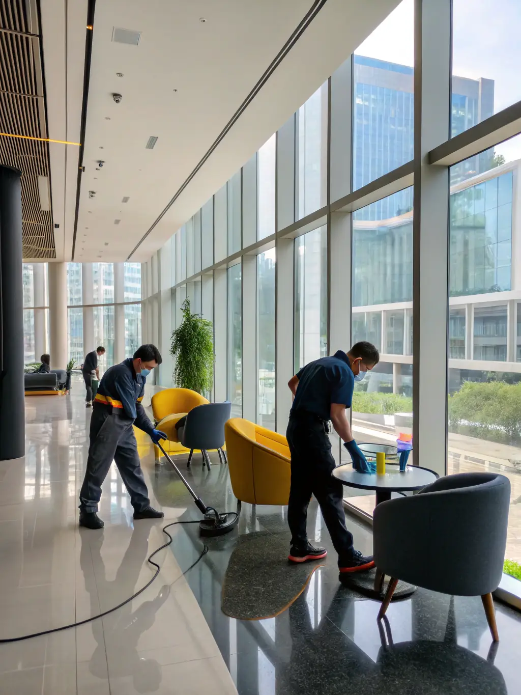 A bright and clean office space after being serviced by Lordshine Cleaning Co., highlighting a productive and hygienic work environment.